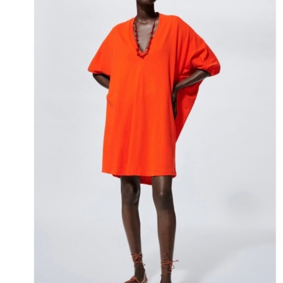 Zara Dresses & Skirts - Zara Cocoon Dress In Bright Orange